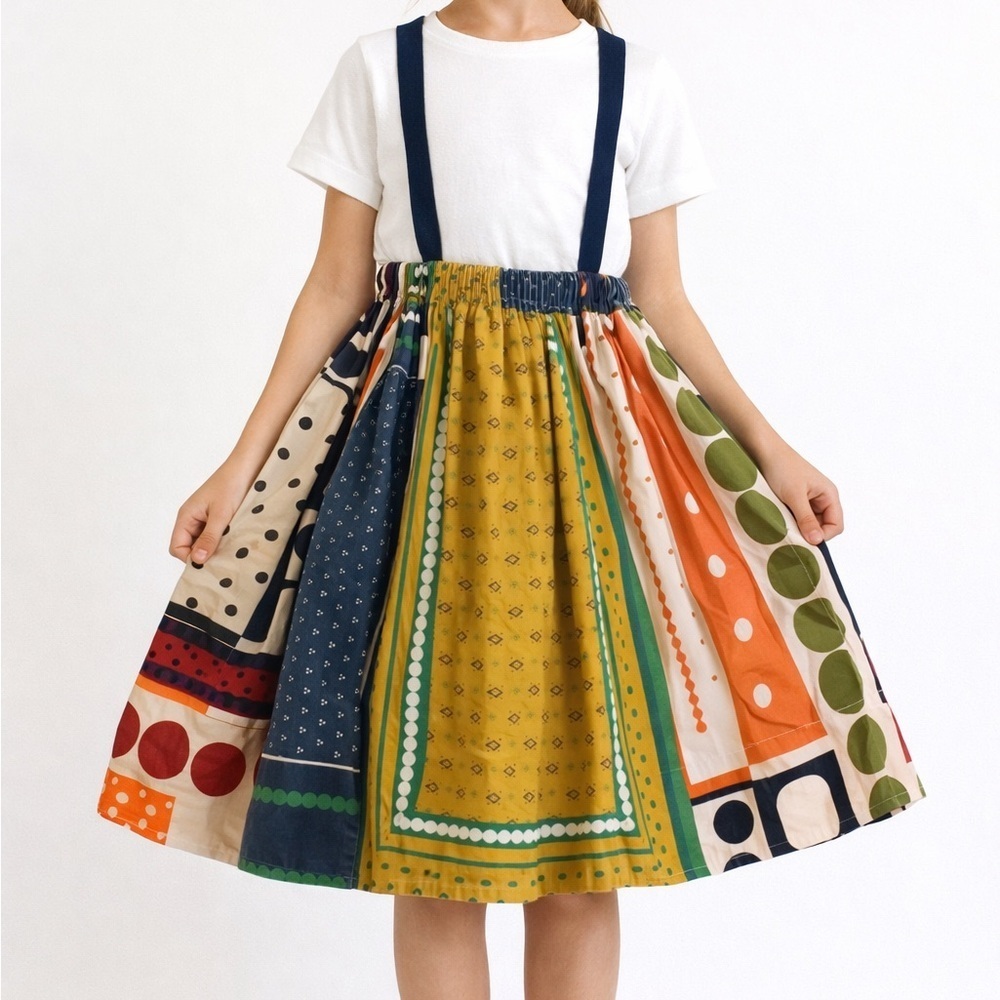 TIA CIBANI Girls Patchwork Suspender Skirt Boho Designer Size 7/8